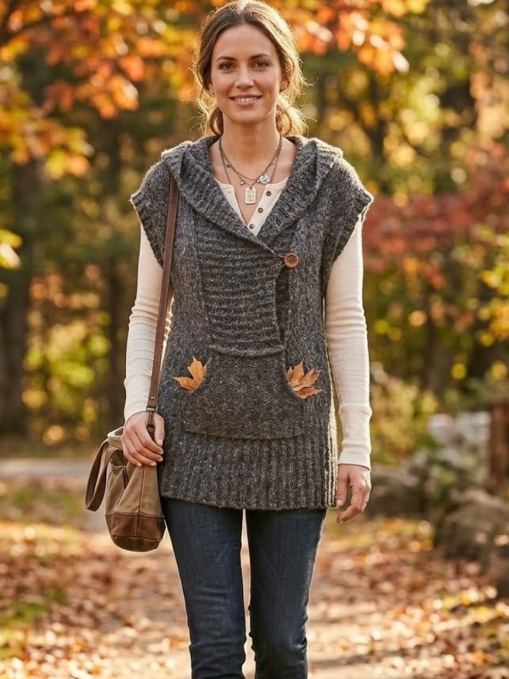 Free People Cozy Boho Goblincore Gray Chunky Knit Sweater Vest Women’s L